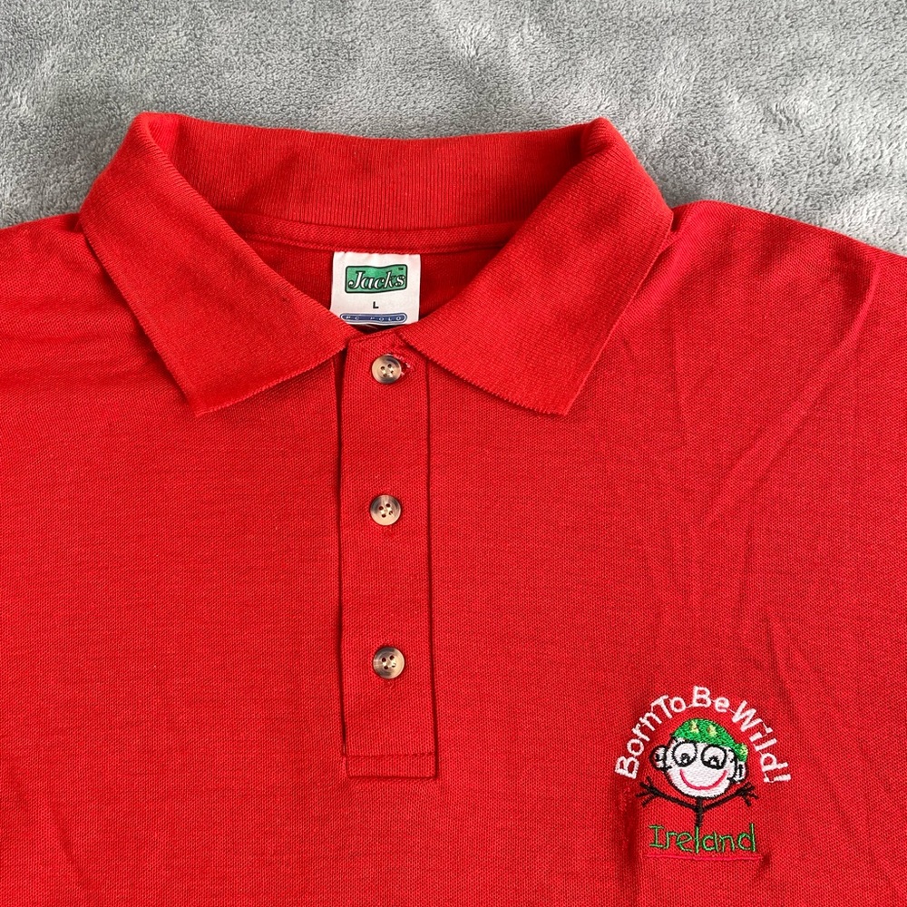 Ireland Born to be Wild orange vintage polo shirt Mens Large embroidered